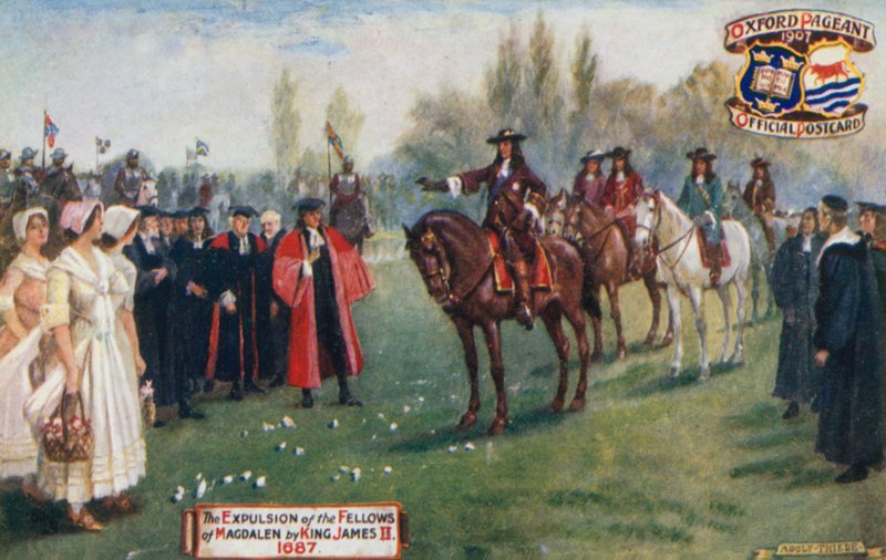 Vyhnání členů Magdaleny králem Jakubem II., 1687 od English School