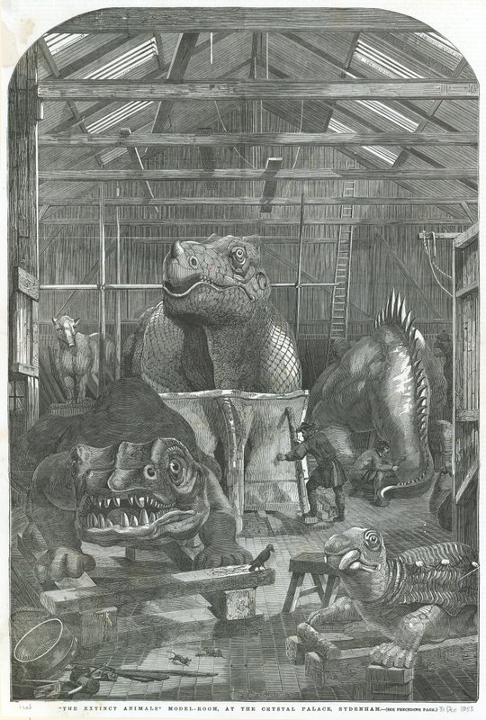 Modelová místnost Extinct Animals v Crystal Palace, Sydenham od English School