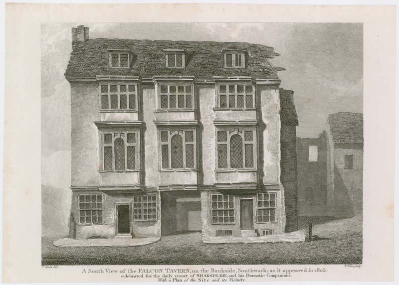 Falcon Tavern na Bankside, Southwark. Jak se ukázalo v roce 1805 od English School