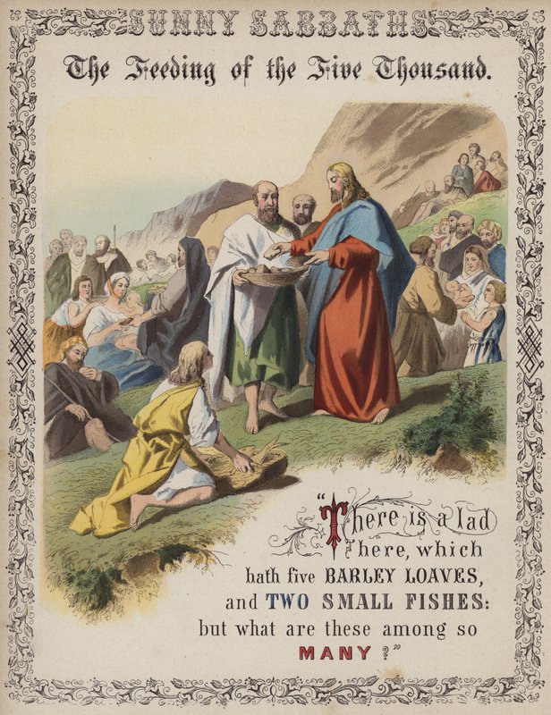 The Feeding of the Five Thousand (barevná rytina) od English School