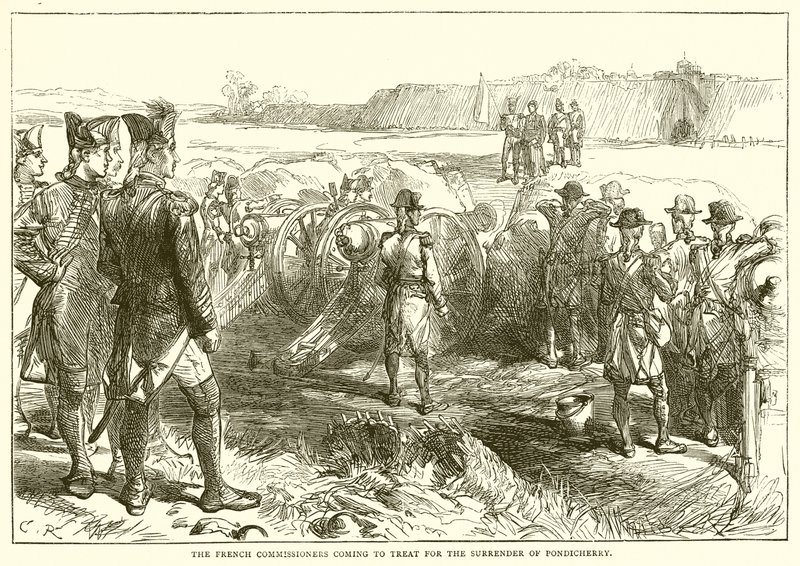 Francouzští komisaři přicházejí léčit kapitulaci Pondicherry (1761) od English School