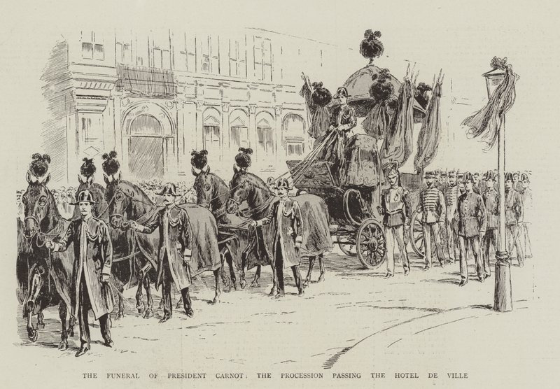 Pohřeb prezidenta Carnota, průvod kolem Hotel de Ville (litho) od English School