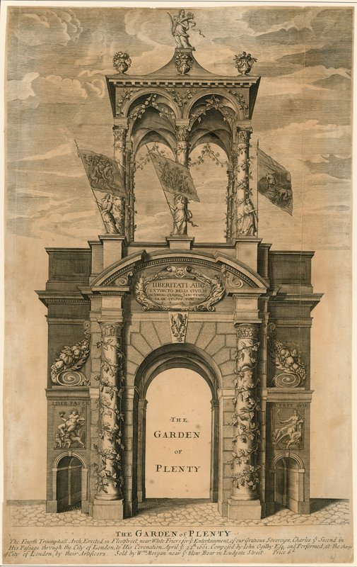 Zahrada hojnosti; Triumfální oblouk postavený ve Fleet Street, poblíž Whitefriars, Londýn od English School