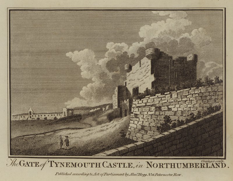 Brána hradu Tynemouth, v Northumberlandu (rytina) od English School