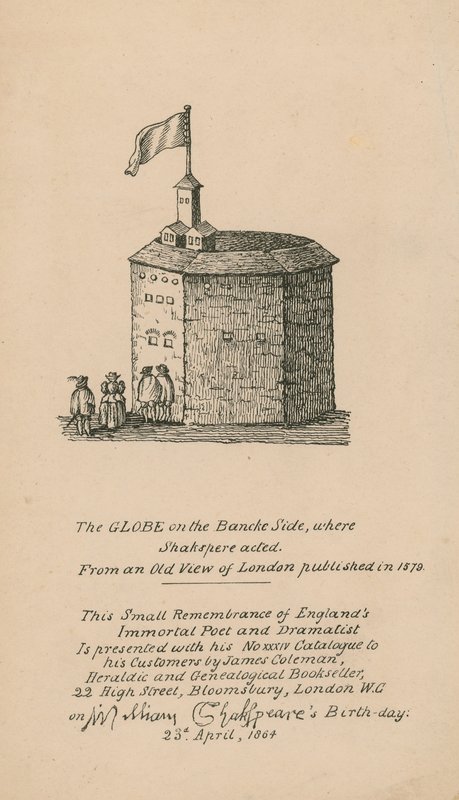 The Globe, Bankside, London, založený na starém pohledu na Londýn publikovaném v roce 1579 od English School