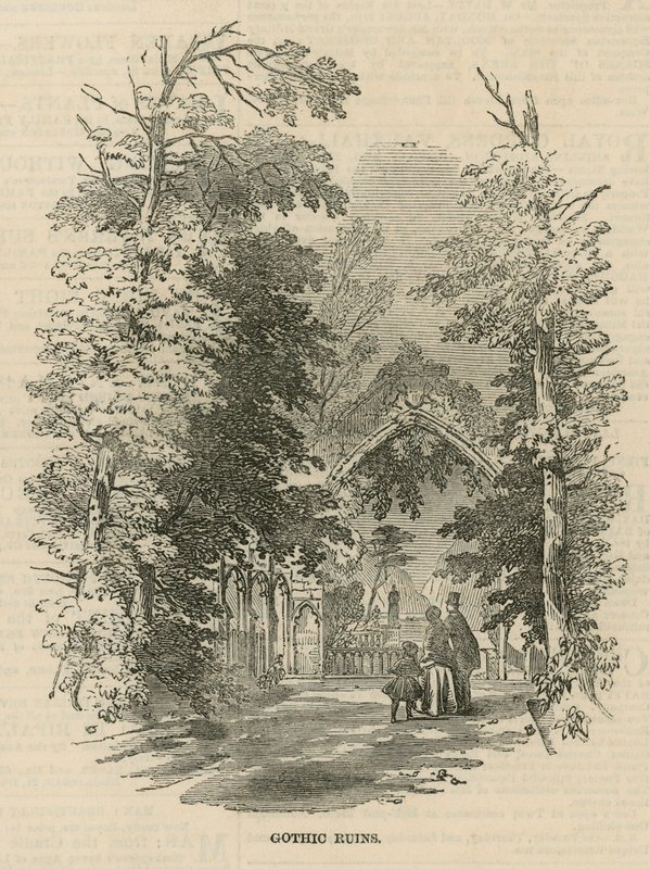 Gotické ruiny ve Vauxhall Gardens od English School