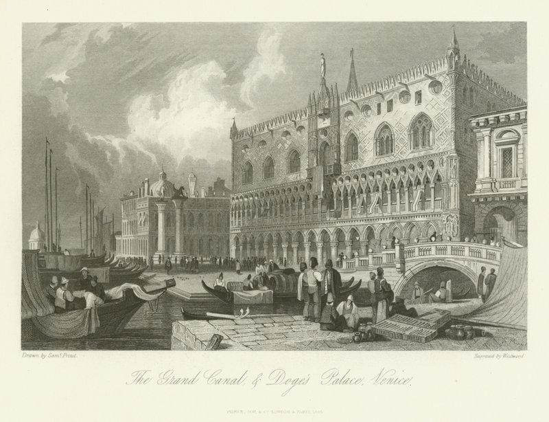 Canal Grande a Dóžecí palác, Benátky, 1844 od English School