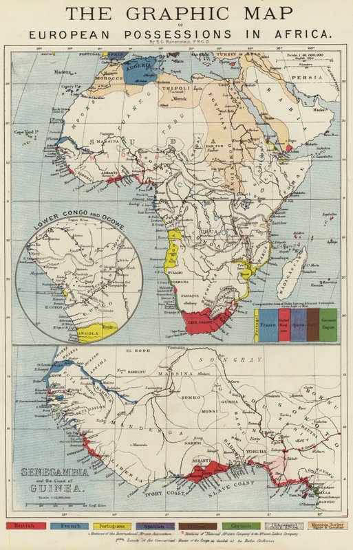 Grafická mapa evropského majetku v Africe od English School