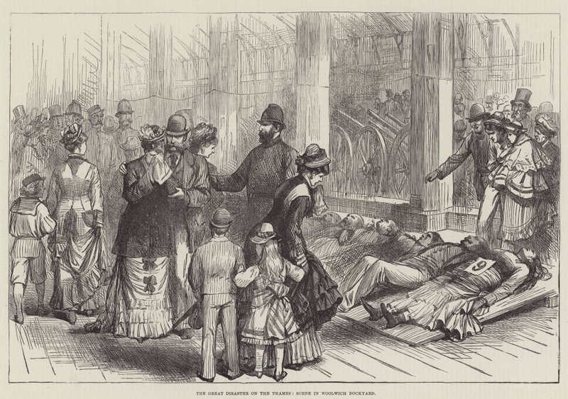 Velká katastrofa na Temži, scéna ve Woolwich Dockyard (rytina) od English School