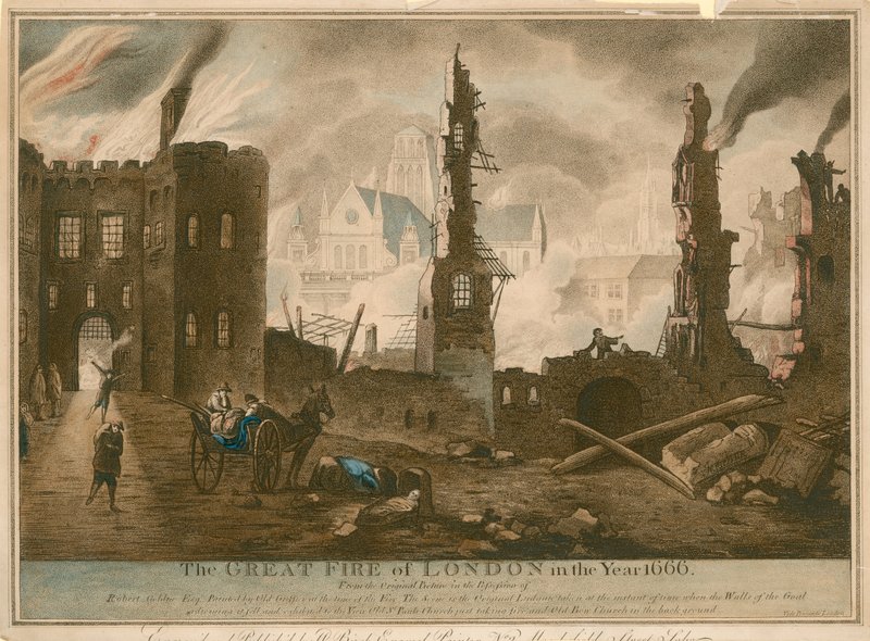 Velký požár Londýna v roce 1666 od English School
