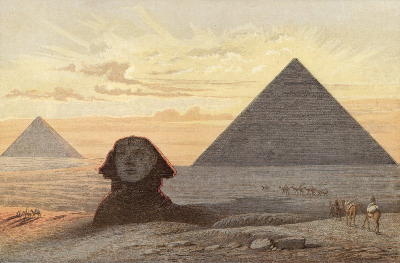 Velká sfinga a pyramidy v Gizeh od English School
