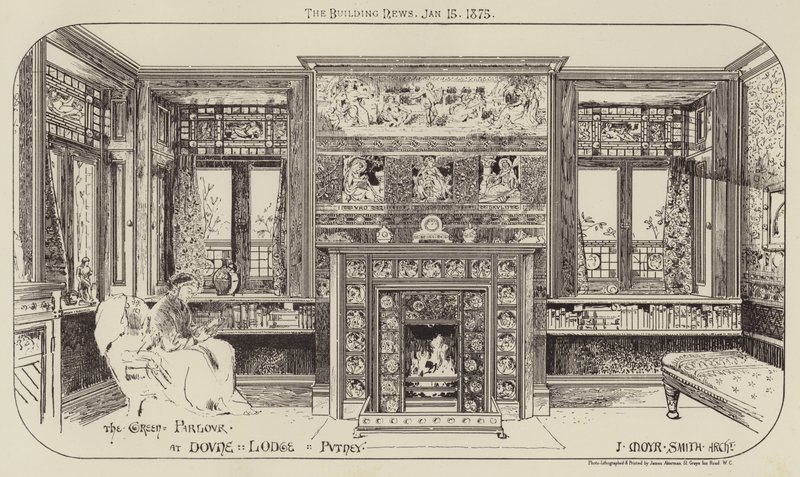 The Green Parlor v Dovne Lodge, Putney (rytina) od English School