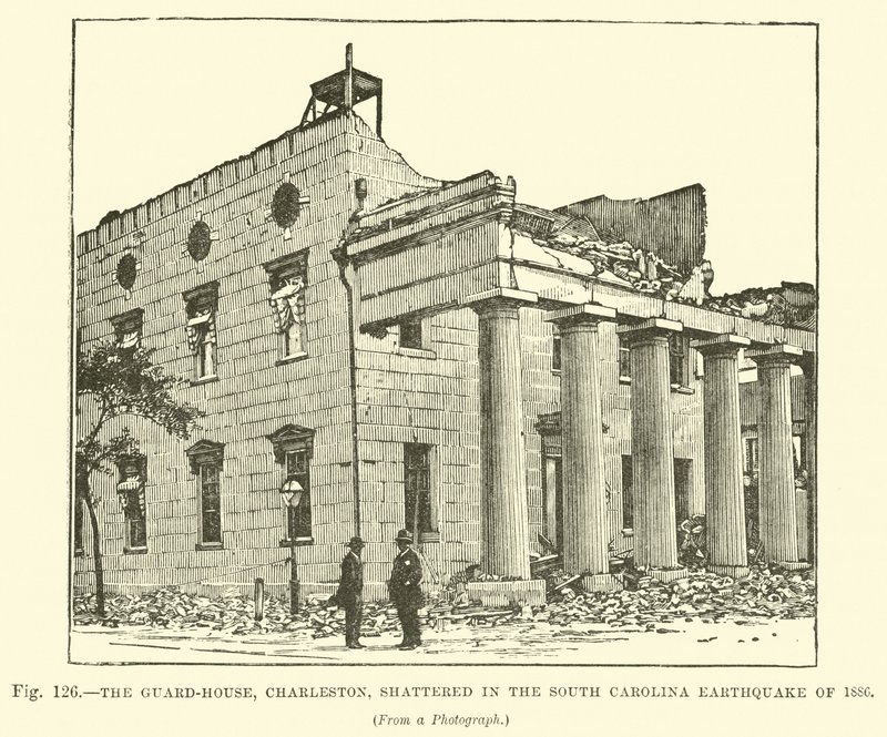Strážný dům, Charleston, se rozbil při zemětřesení v Jižní Karolíně v roce 1886 od English School