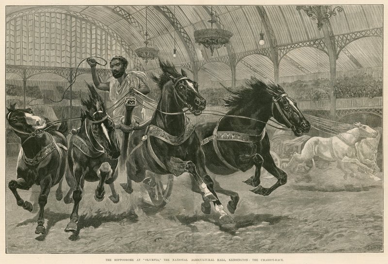 Hippodrome at Olympia, National Agricultural Hall, Kensington, Londýn: The Chariot Race od English School