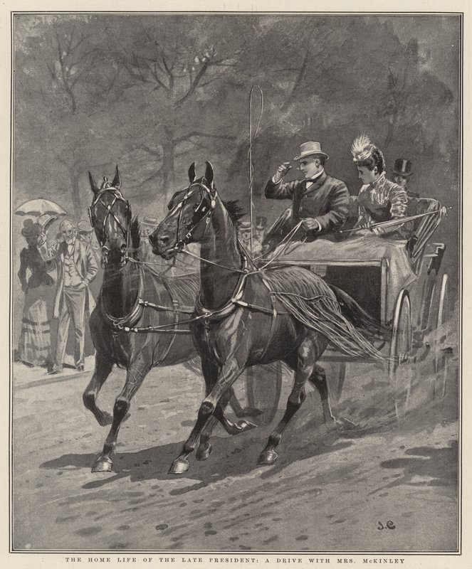 The Home Life of the Late President, a drive with Mrs McKinley (litografie) od English School