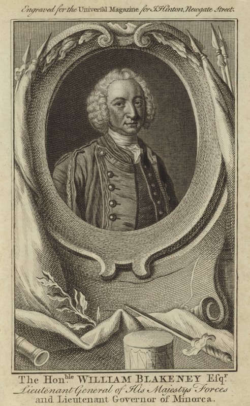 Ctihodný William Blakeney Esquire, generálporučík sil Jeho Veličenstva a guvernér Minorky od English School