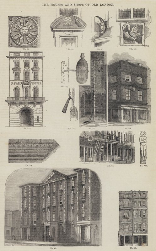 The Houses and Shops of Old London (rytina) od English School