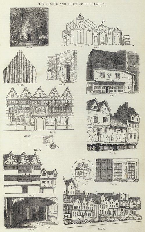 The Houses and Shops of Old London (rytina) od English School