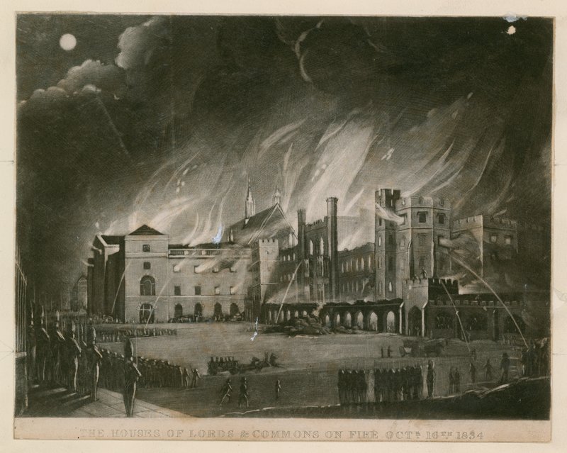 Sněmovny lordů a Commons v plamenech, 16. října 1834 od English School