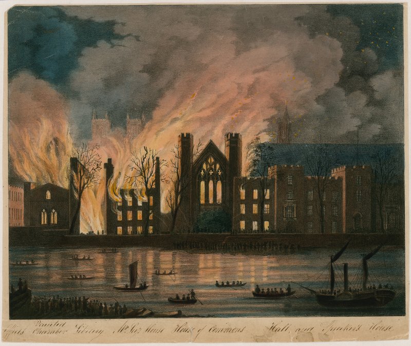 Sněmovny lordů a Commons v plamenech, 16. října 1834 od English School