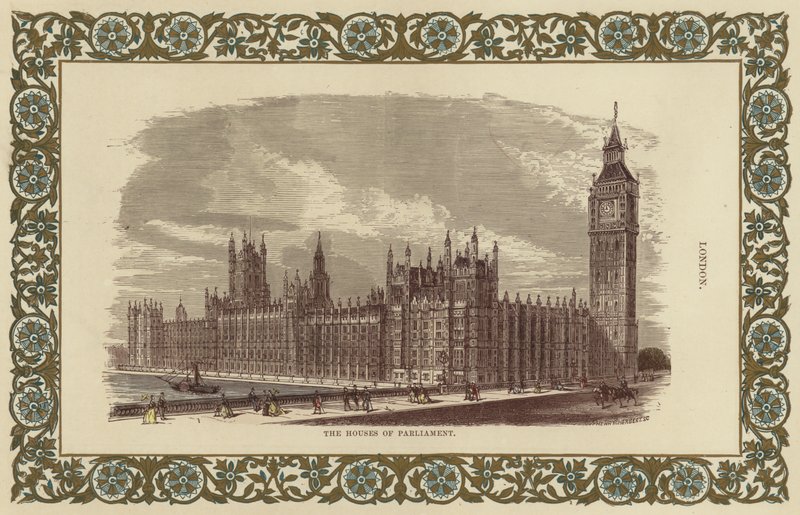 The Houses of Parliament v Londýně (barevná rytina) od English School