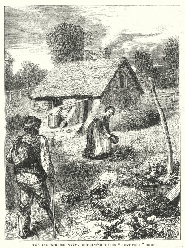 Pracovitý Navvy se vrací do svého domu "bez nájemného" (rytina) od English School