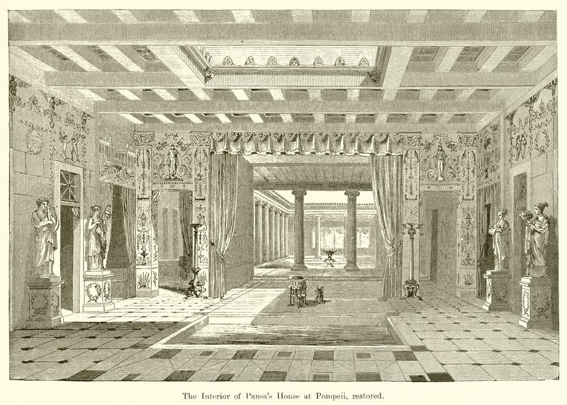 Interiér Pansas House v Pompejích, obnoven od English School