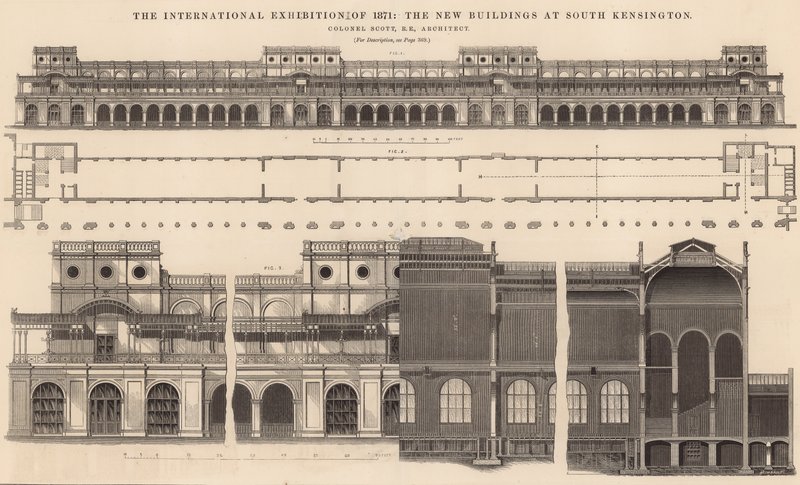 Mezinárodní výstava 1871 - nové budovy v South Kensington od English School