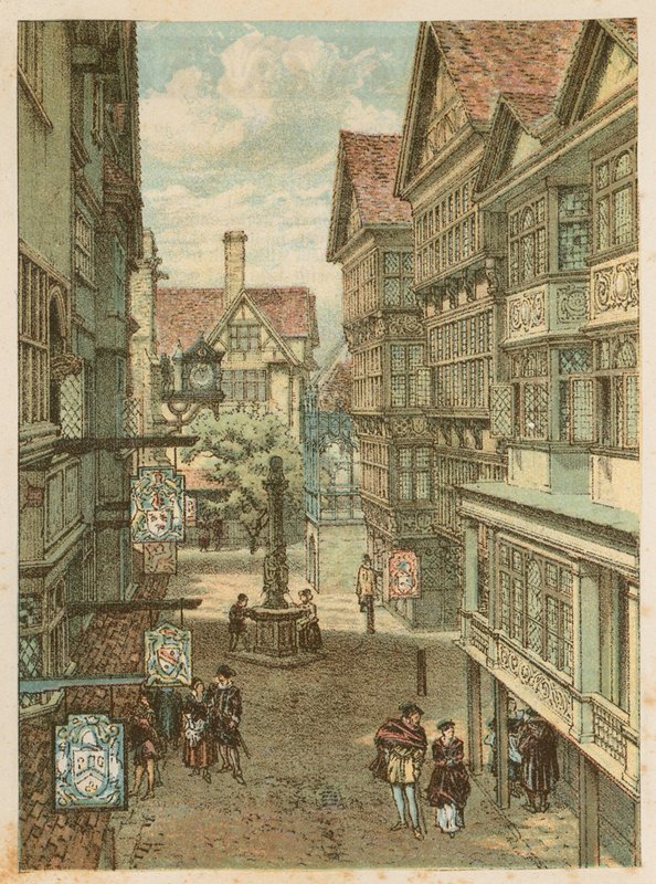 Mezinárodní výstava zdraví v South Kensington, 1884: stará londýnská ulice od English School