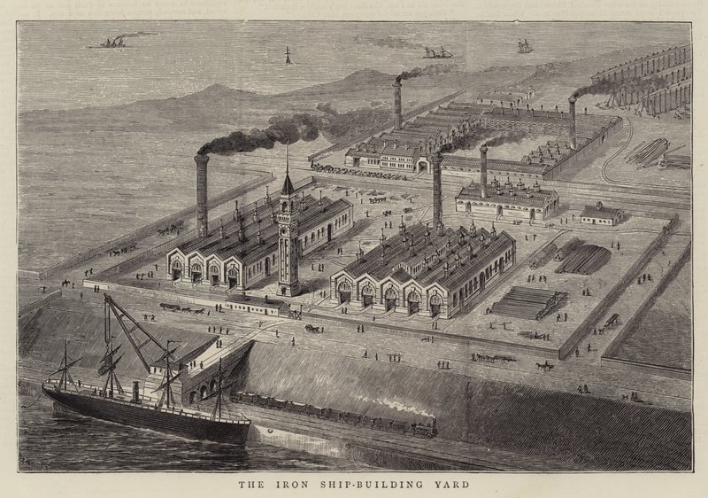 The Iron Ship-Building Yard (rytina) od English School