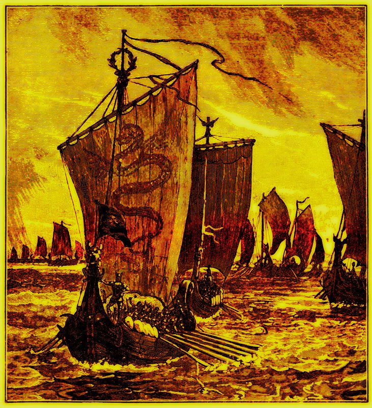 The Keels of the Northmen, ilustrace k Historii Anglie od H. O. Arnolda-Forstera, publikovaná v roce 1897 (digitálně vylepšený obrázek) od English School