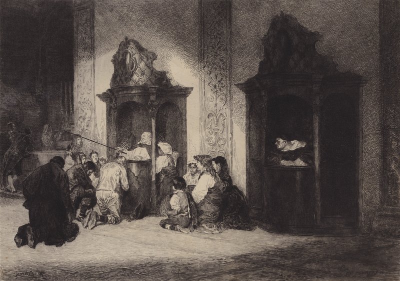 Laskavý zpovědník (litografie) od English School