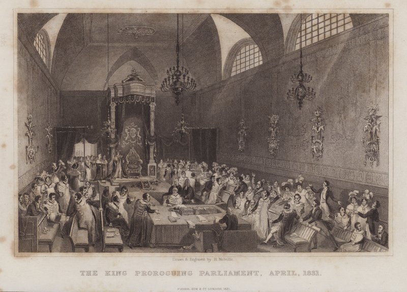 King Proroguing Parliament, duben 1831 (rytina) od English School