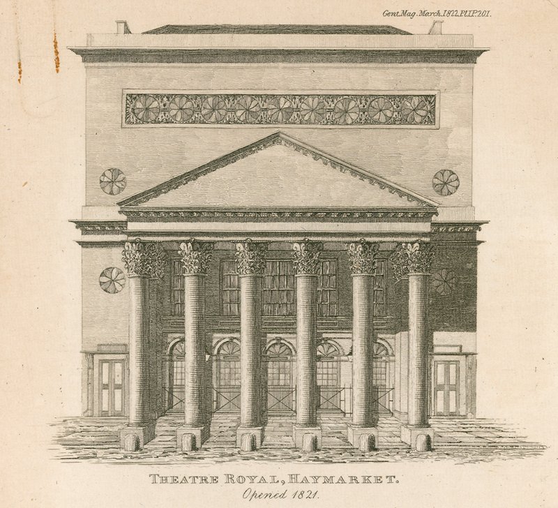 Kings Theatre, Haymarket, Londýn, bylo otevřeno v roce 1821 od English School