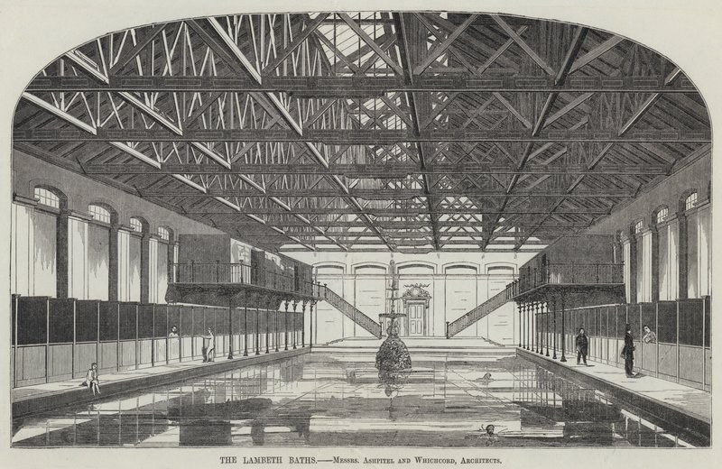The Lambeth Baths (rytina) od English School