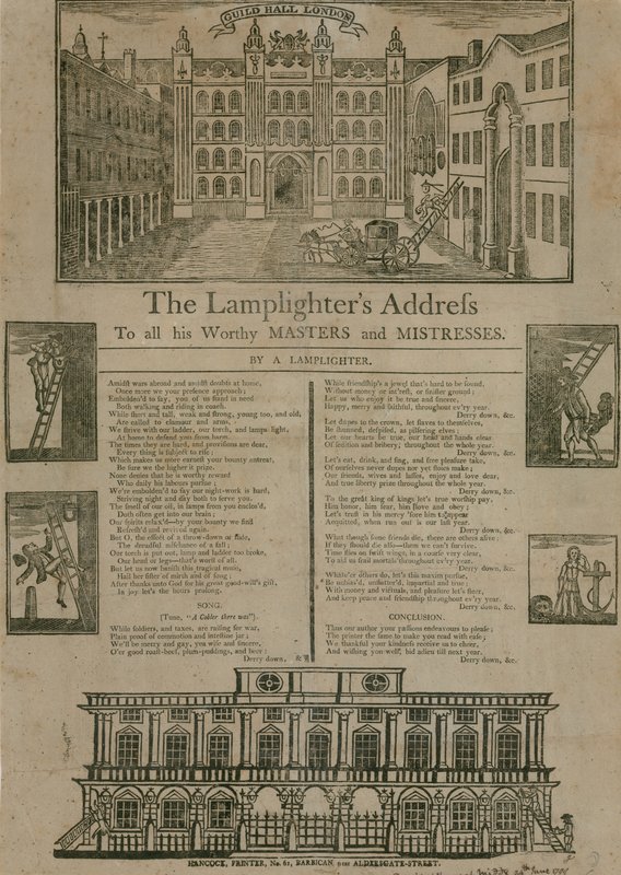 The Lamplighters Address to All his Worth Masters and Mistres, A Lamplighter od English School