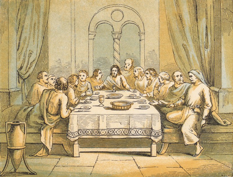 Poslední večeře (barevná rytina) od English School