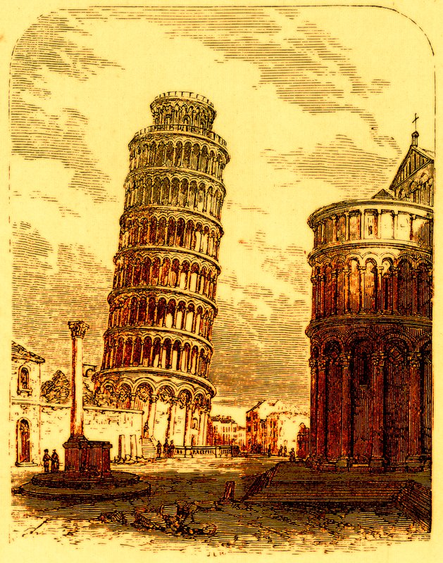 Šikmá věž a Apsis katedrály, Pisa, ilustrace z The World as it Is od George Chisholma, publikovaná v roce 1885 (digitálně vylepšený obrázek) od English School