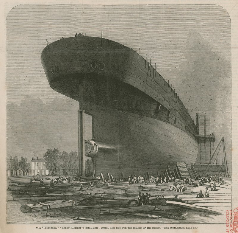 Parní loď Leviathan (Velký východní); záď a nástavec pro čepele šroubu od English School