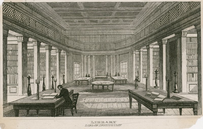 Knihovna londýnské instituce, Finsbury Circus, Londýn od English School