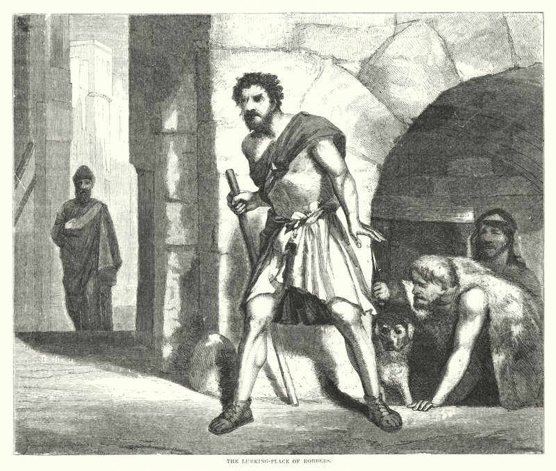 Lurking-Place of Robbers (rytina) od English School