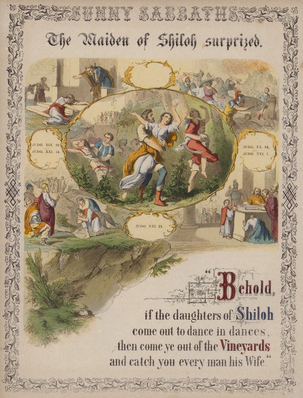Panna ze Shiloh překvapila (barevná rytina) od English School