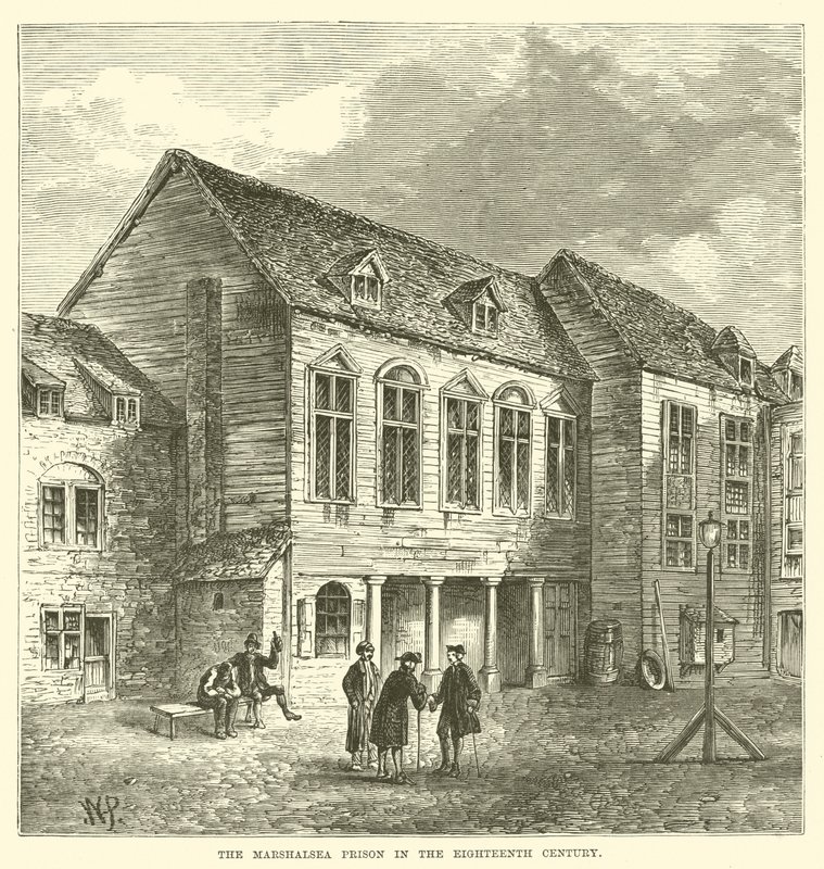 Vězení Marshalsea v osmnáctém století (rytina) od English School