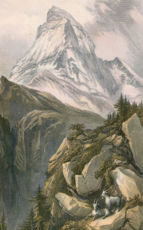 Matterhorn nebo Mont Cervin. Shora Zermatt, Švýcarsko od English School