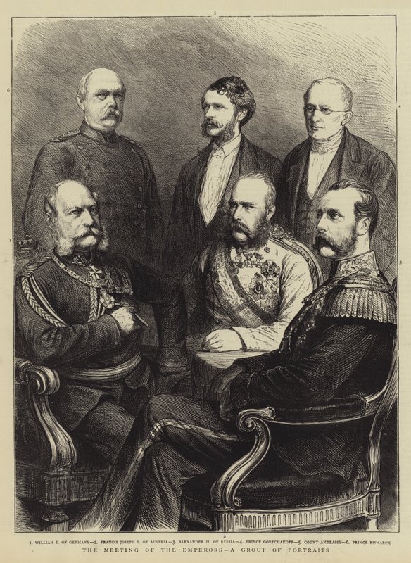Setkání císařů, skupina portrétů (rytina) od English School