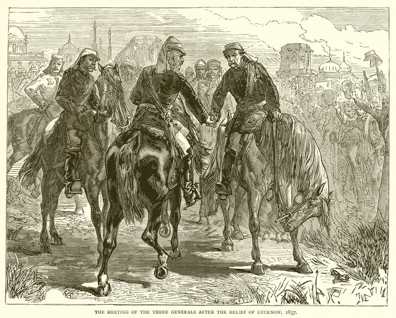 Setkání tří generálů po reliéfu Lucknow, 1857 od English School