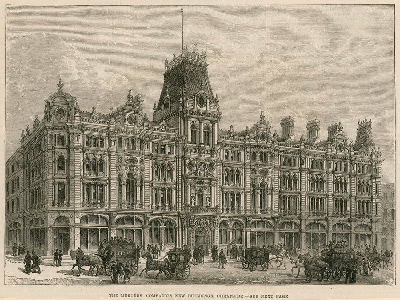 Nové budovy Mercers Company, Cheapside, Londýn od English School