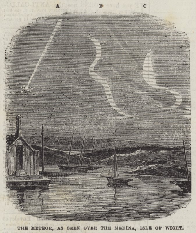 Meteor, jak je vidět nad Medinou, Isle of Wight (rytina) od English School