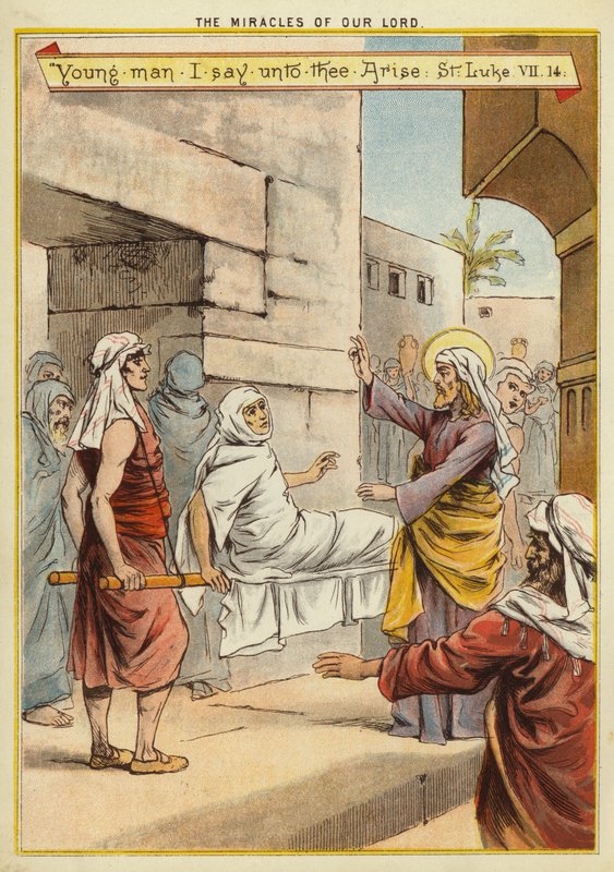 Zázraky Kristovy: vzkříšení syna vdovy (chromolitho) od English School