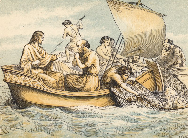 The Miraculous Draft of Fishes (barevná rytina) od English School